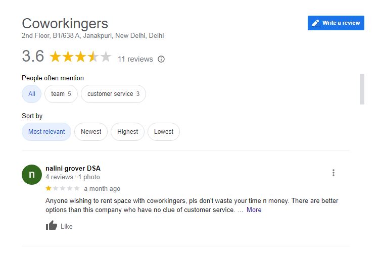 Coworkingers Google Review
