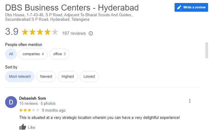 DBS Business Centers Google Review