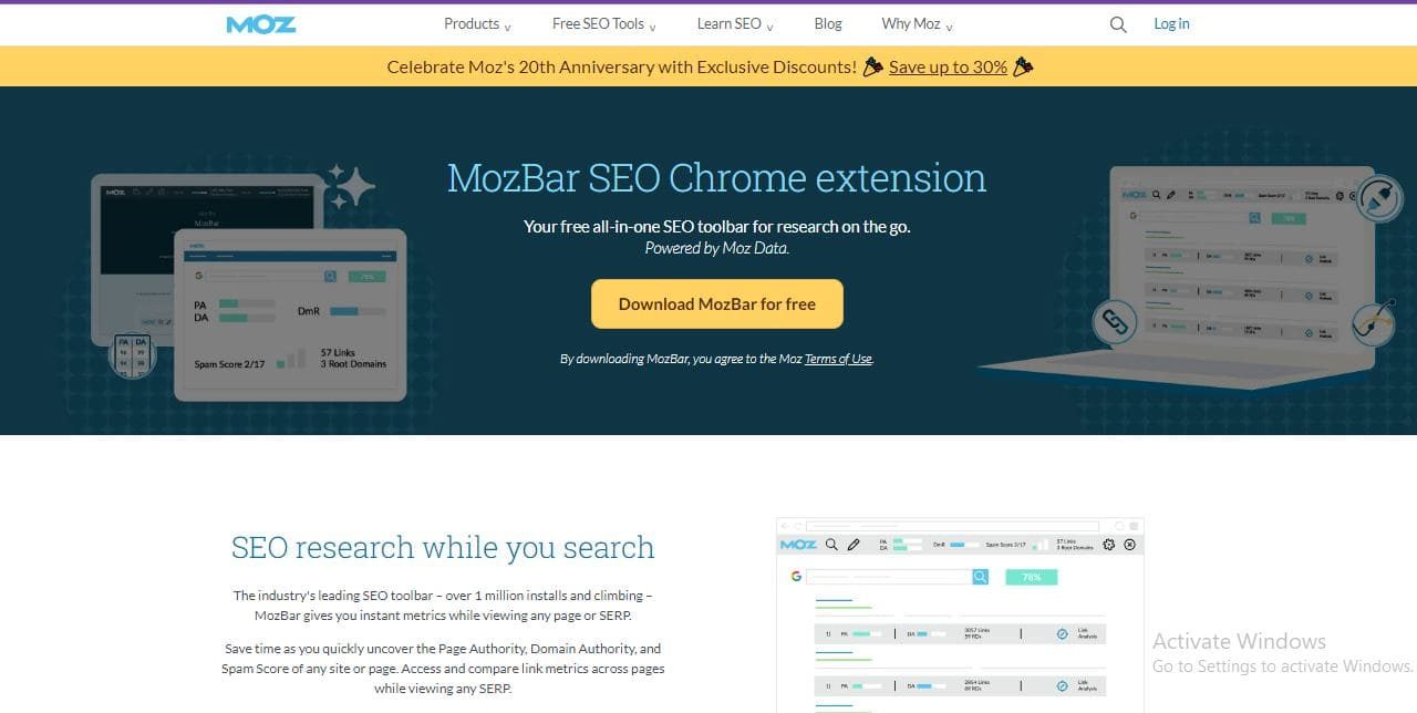 Mozbar SEO Chrome Extention