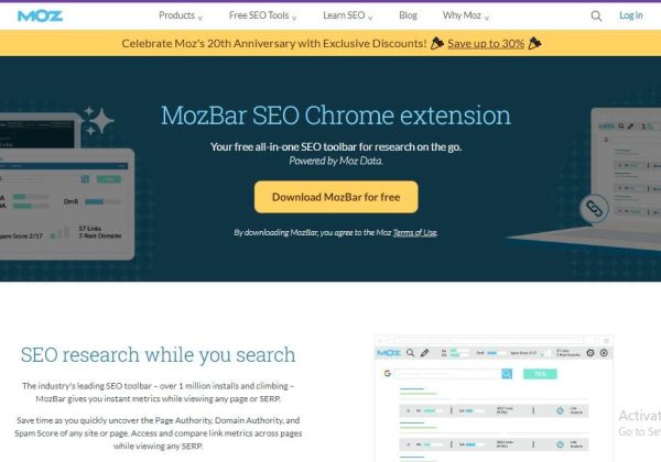 Mozbar SEO Chrome Extention