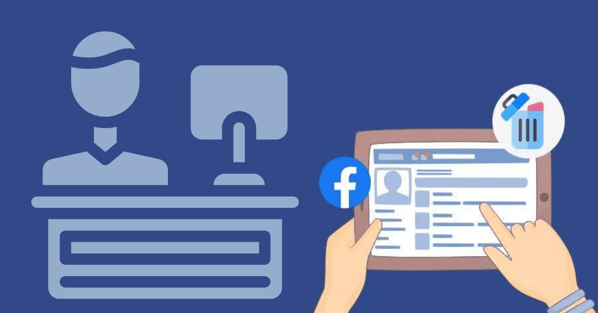 Illustration showing Facebook content removal and online reputation management process in 2025