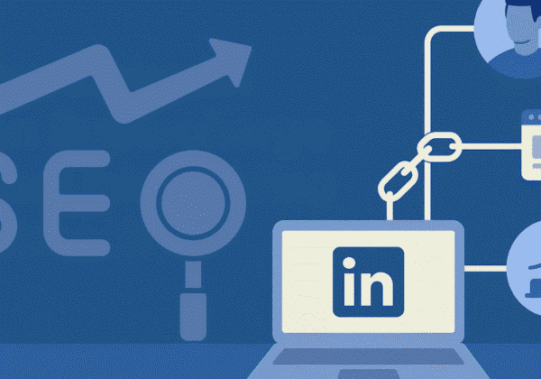 Illustration showing LinkedIn as a tool to improve link-building outreach with icons for users, websites, and growth metrics.