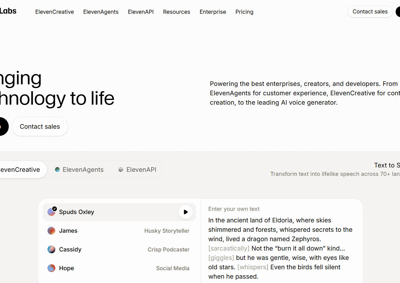 Elevenlabs website screenshot