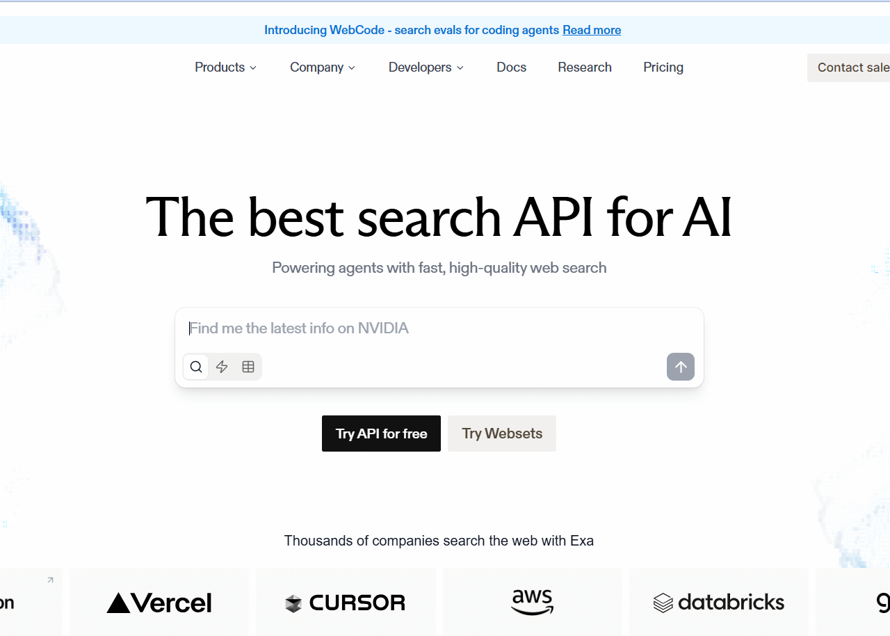 Exa website screenshot